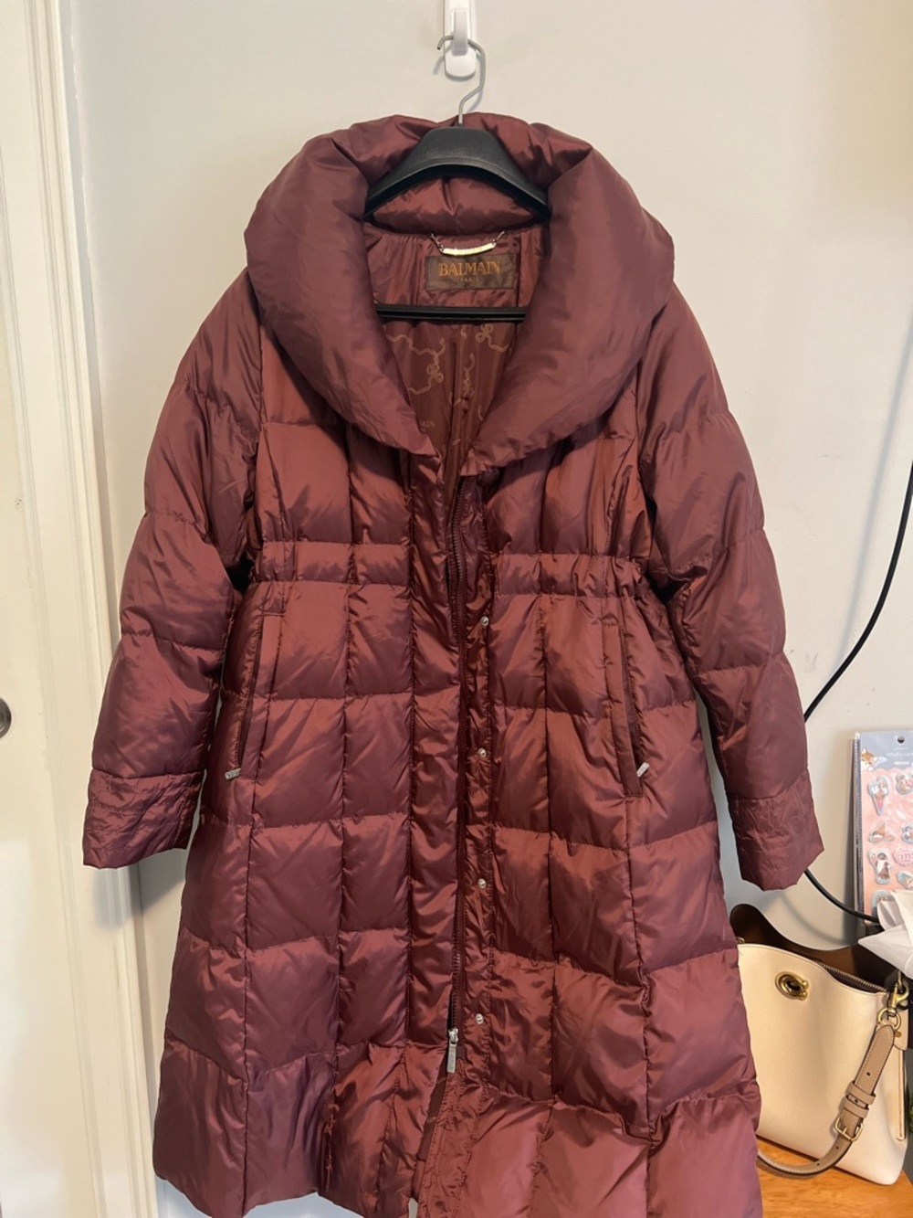 Vintage Balmain Burgundy Red wine Quilted Puffer Coat